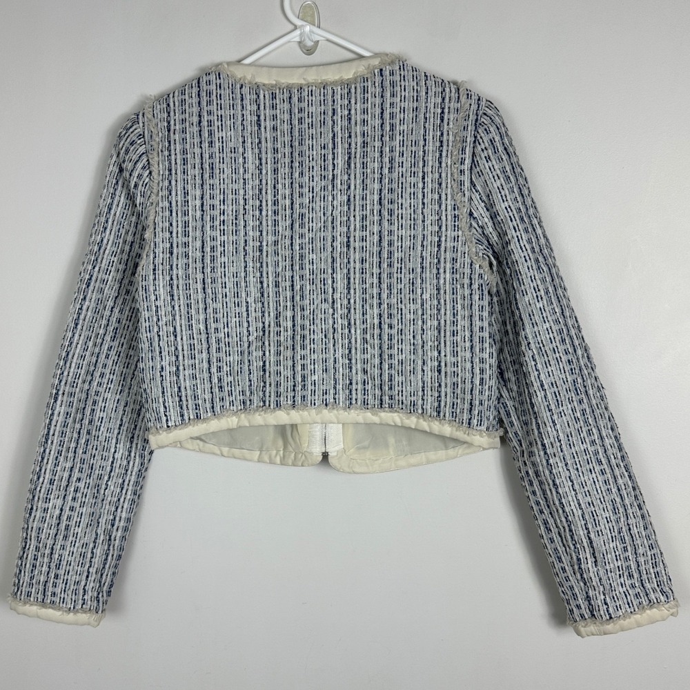 Adam Lippes Tweed Cropped Jacket Womens Size 10 Blue Silk Blend‎ $395 USD Coat - Picture 4 of 16